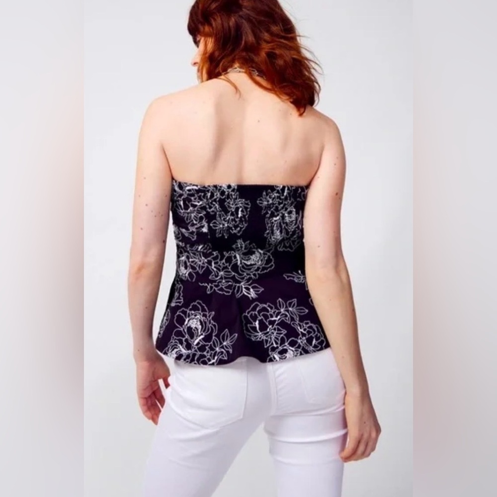 NWT White House Black Market Embroidered Poplin Bustier in Jasmine Black/White - Picture 4 of 7